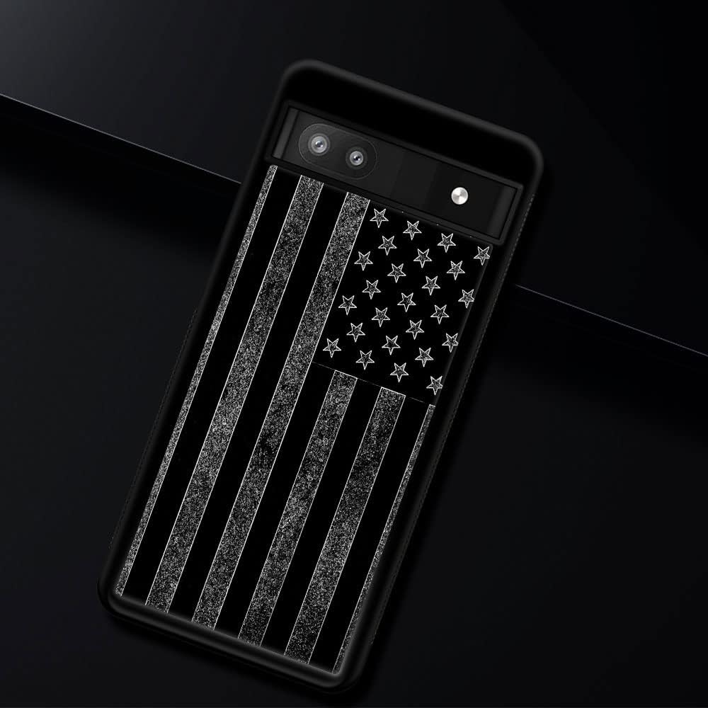 ZHEGAILIAN Funda compatible con Google Pixel 6A, diseño de bandera estadounidense en blanco y negro, diseño de patrón de espalda de silicona suave,