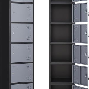 Yizosh Armario de metal con 6 puertas, armarios de almacenamiento altos de acero para empleados, armarios de almacenamiento de casilleros de 71 Yizosh Armario de metal con 6 puertas, armarios de almacenamiento altos de acero para empleados, armarios de almacenamiento de casilleros de 71
