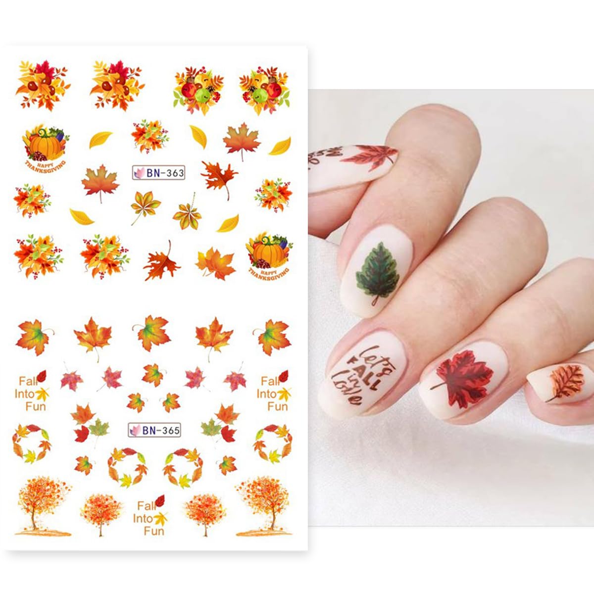 Calcomanías de arte de uñas de hojas de otoño, hojas de arce, calcomanías de transferencia de agua, suministros de arte de uñas, 36 piezas de hojas