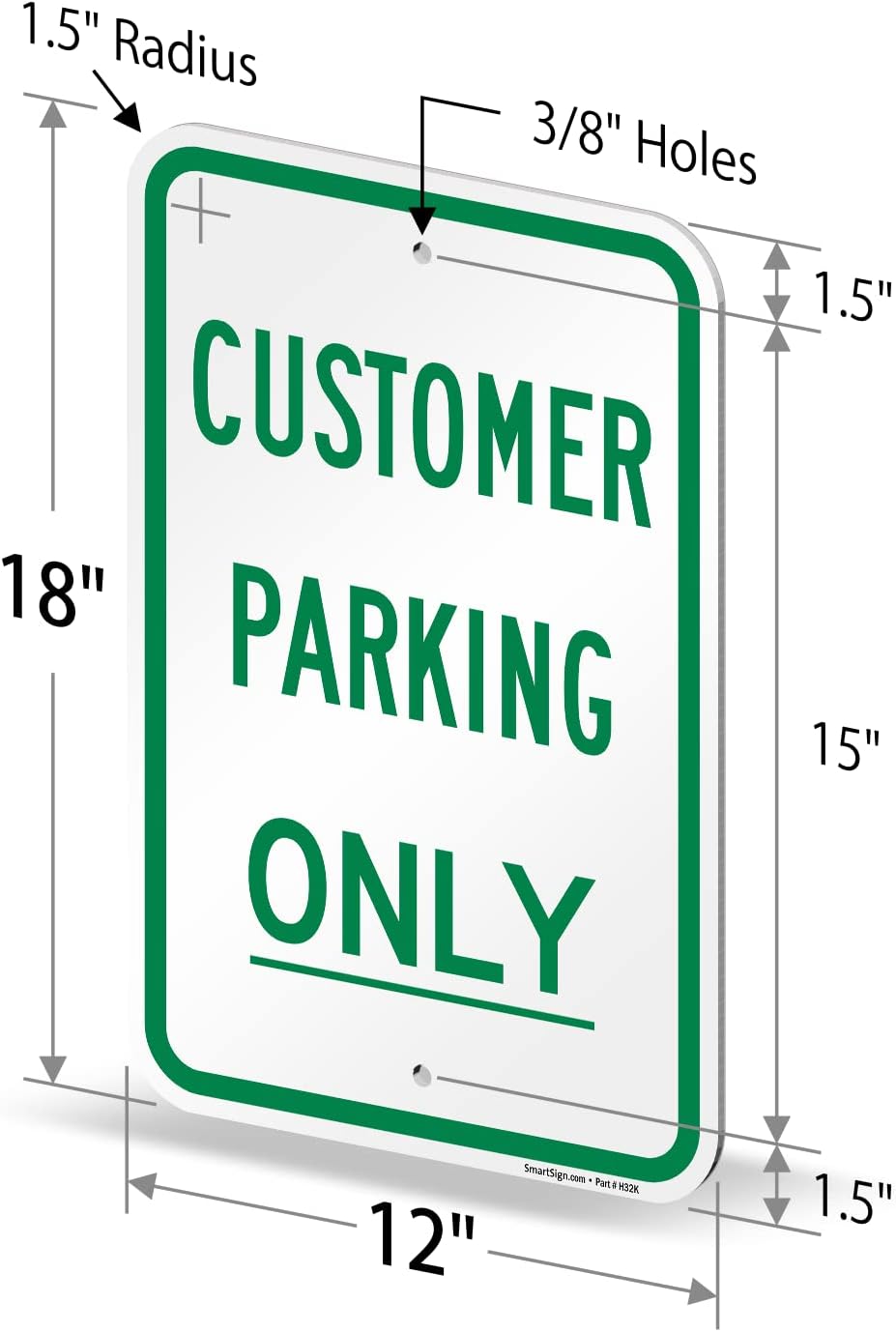 SmartSign Letrero de metal con texto en inglés “Customer Parking Only” de 18 x 12 pulgadas, compuesto de aluminio de 120 mil (ACM), material