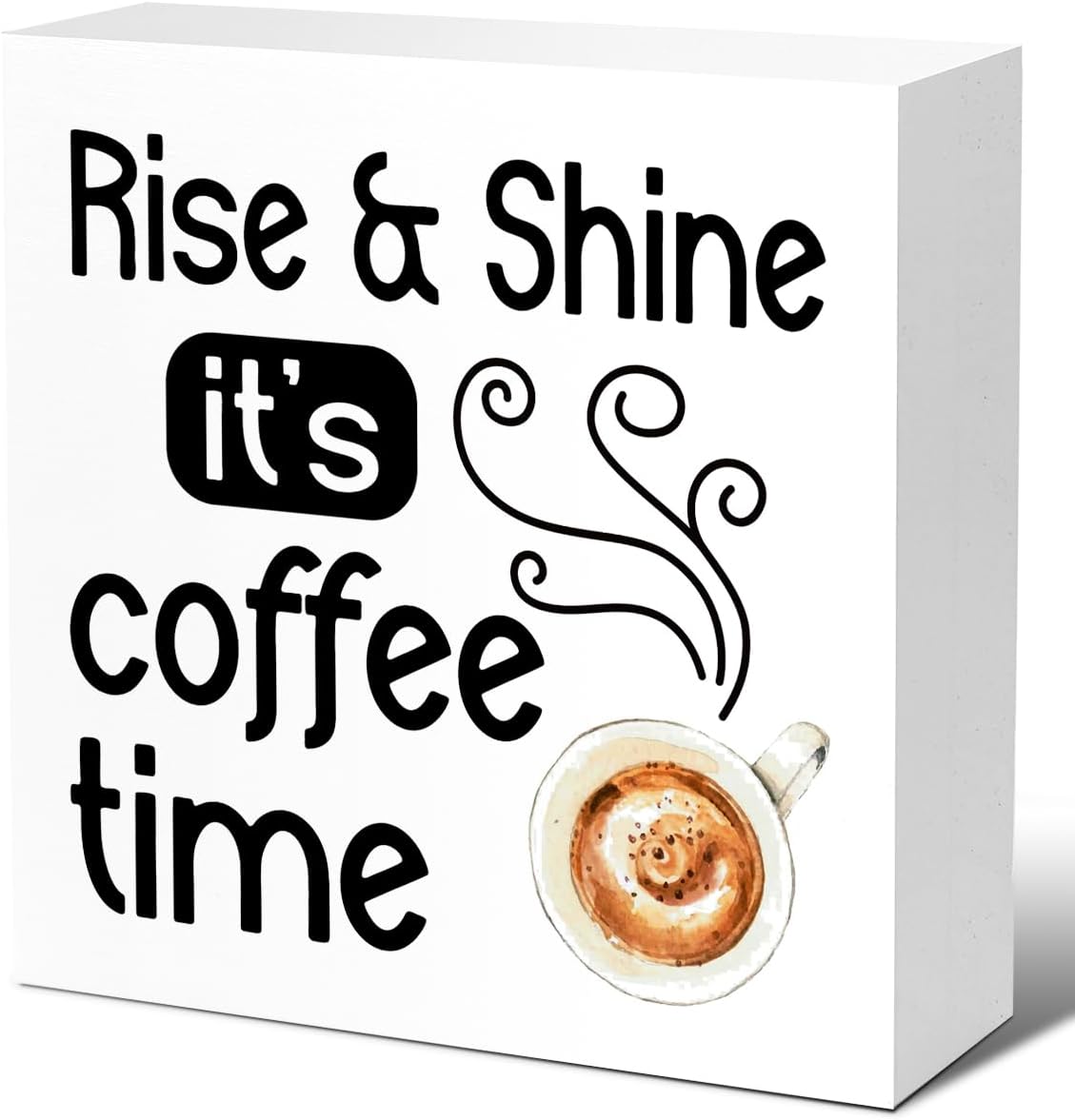 Funny Coffee Sign Decor,Rise and Shine It’s Coffee Time Wood Block Signs,Farmhouse Coffee Desk Decor for Coffee Bar Coffee Corner V639