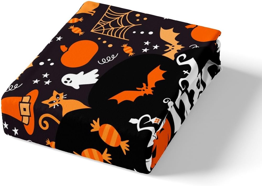 Decoración de Halloween, funda de edredón matrimonial, funda de edredón de calabaza fantasma, gato, telaraña, murciélago, juego de ropa de cama para