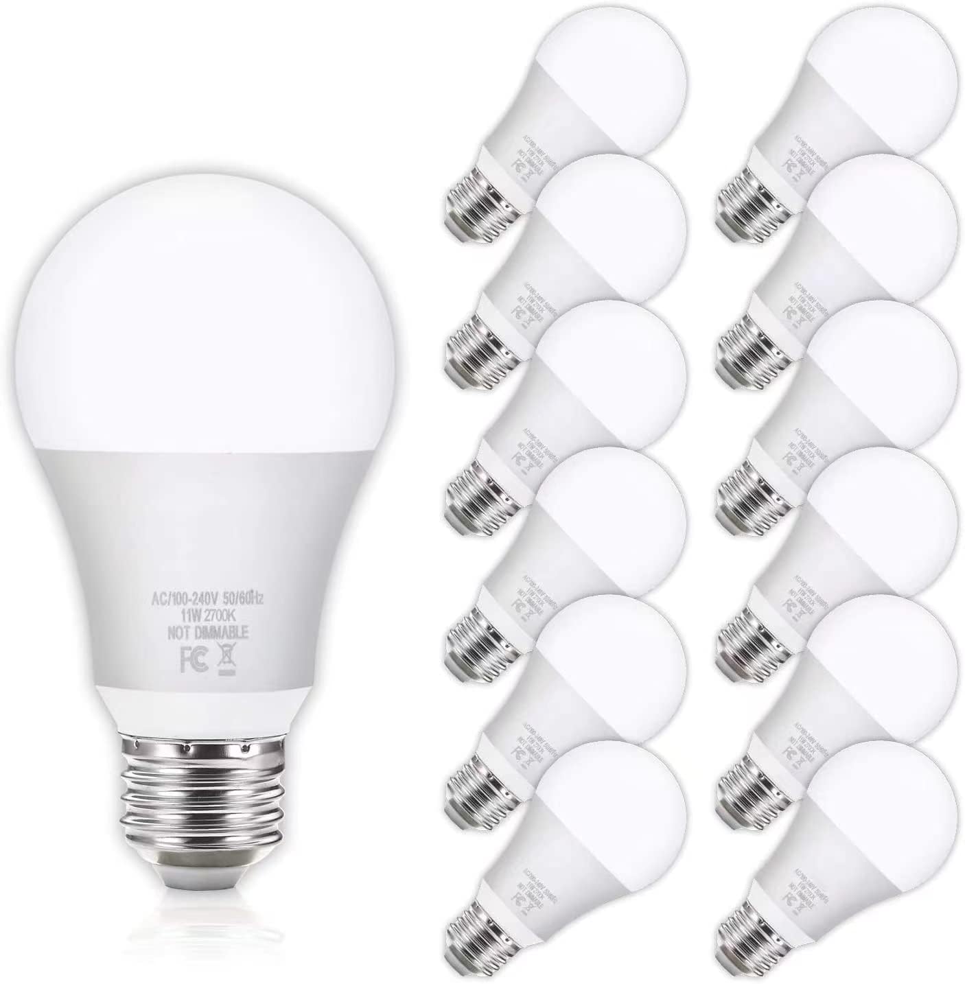 Paquete de 12 bombillas LED A19, bombillas LED equivalentes a 100 W, luz blanca cálida de 2700 K, bombillas E26 Edison con base de tornillo mediano