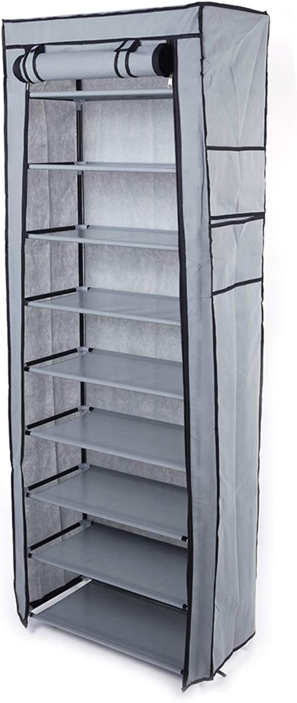 Zapatero organizador, De moda de ahorro de habitación 9 celosías Tela no tejida Zapatero gris, Zapateras organizador para zapatos