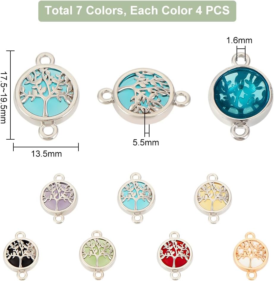 PH PandaHall 28 dijes de conector del árbol de la vida, 7 colores redondos de cristal, chapados en platino, eslabones de chakras de cristal de la
