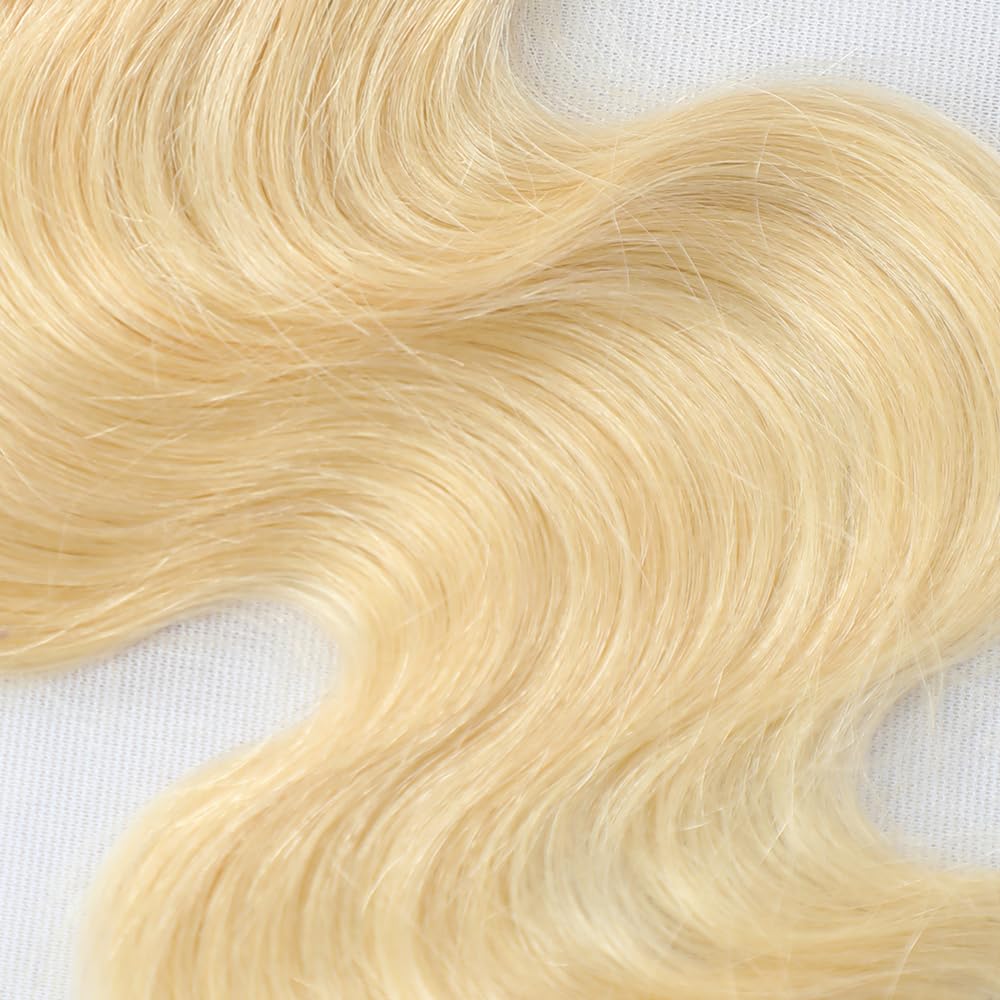 Extensiones de cabello humano 613 HD con cierre de encaje 4×4, ondulado, 100% cabello brasileño, 10A, rubio virgen, cierre de encaje, extensiones de