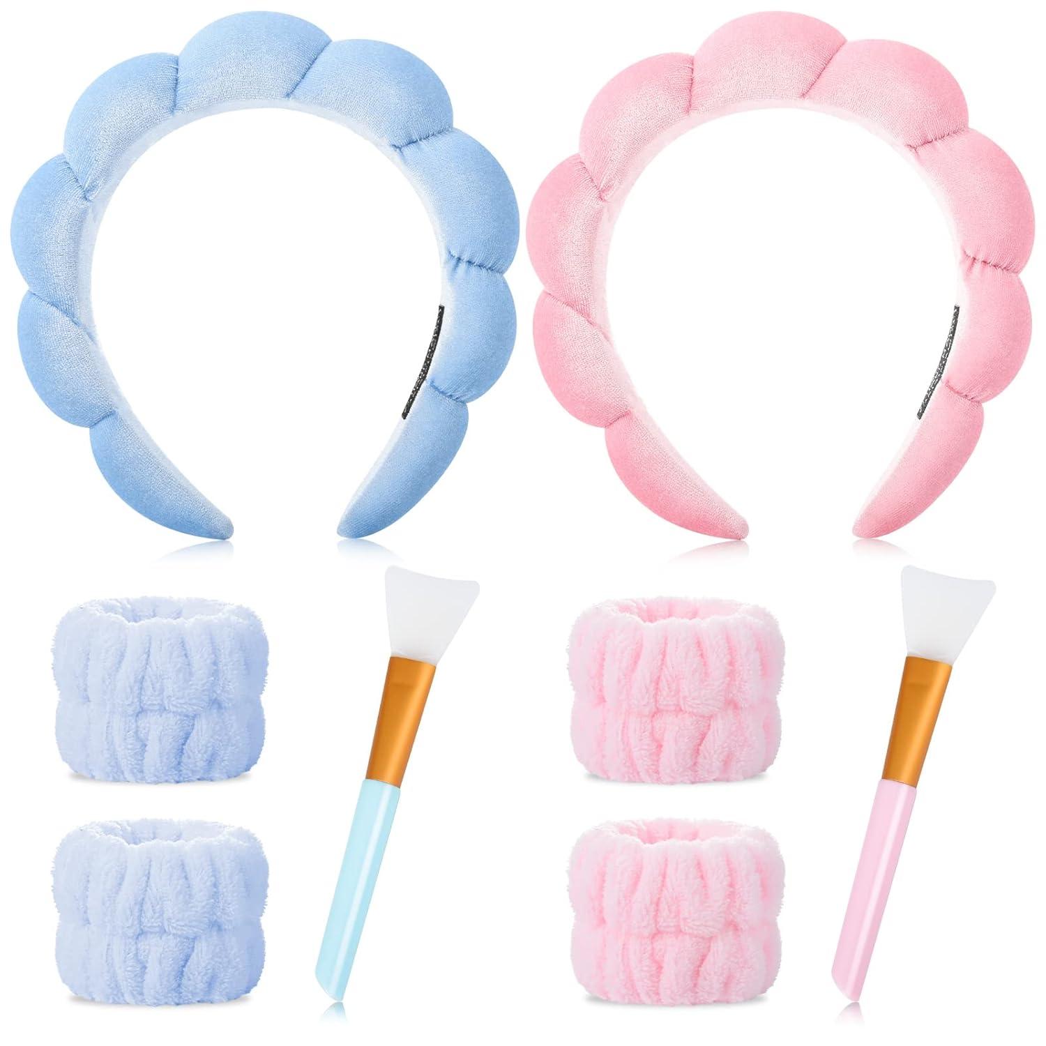 Diadema de esponja para spa, muñequera, bandas elásticas para lavado de cara, banda grande para el cabello de spa, toalla de lavado, muñequeras para