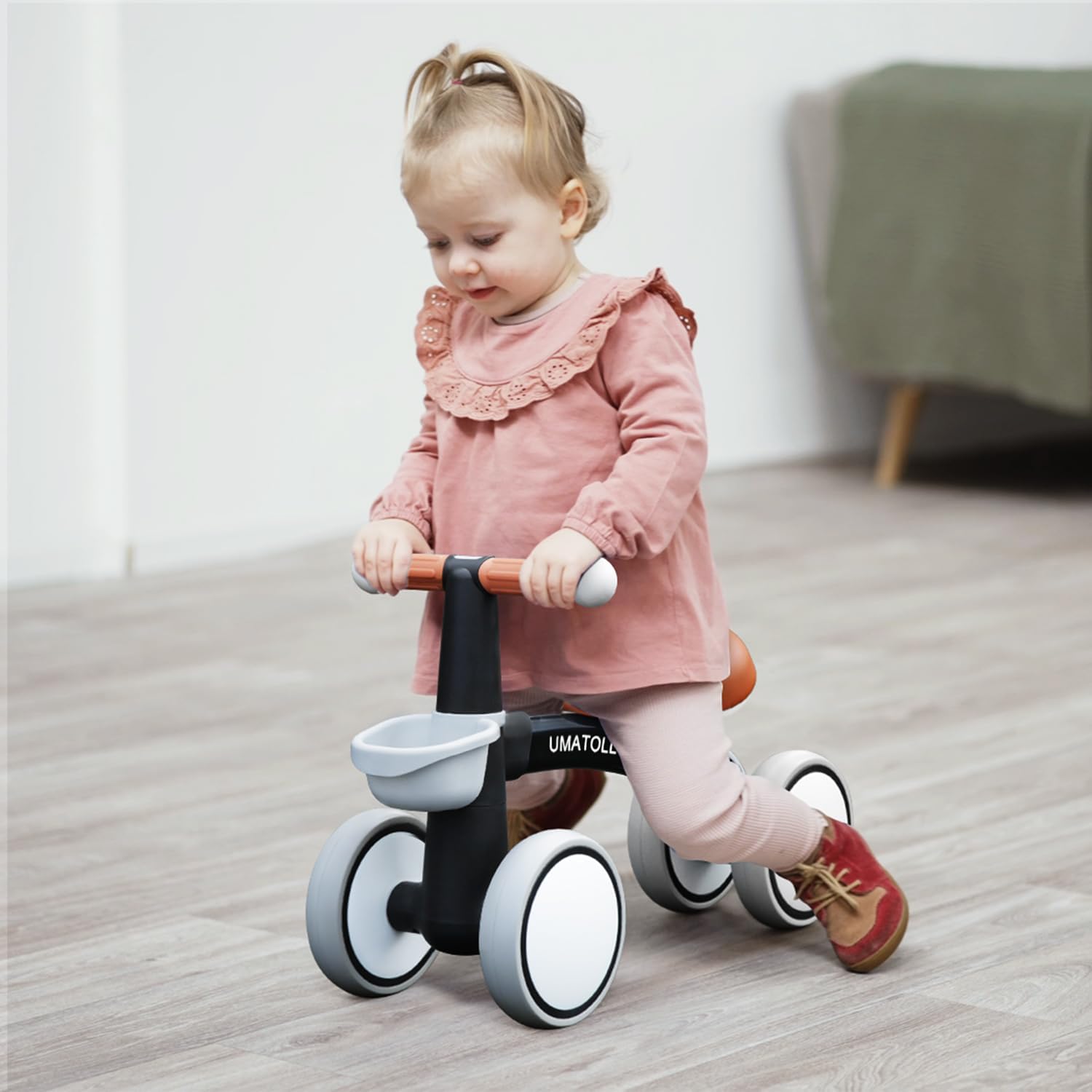 Umatoll Bicicleta de equilibrio de bebé para niños de 1 año, bicicleta de equilibrio para niños de 12 a 24 meses con canasta extraíble, asiento