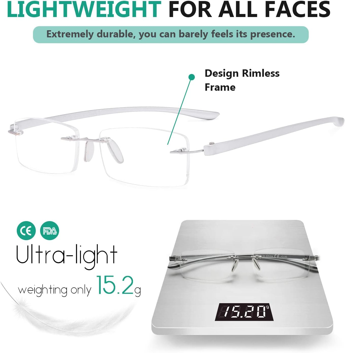 Eyekepper Gafas de lectura sin montura para lentes pequeñas para hombres y mujeres