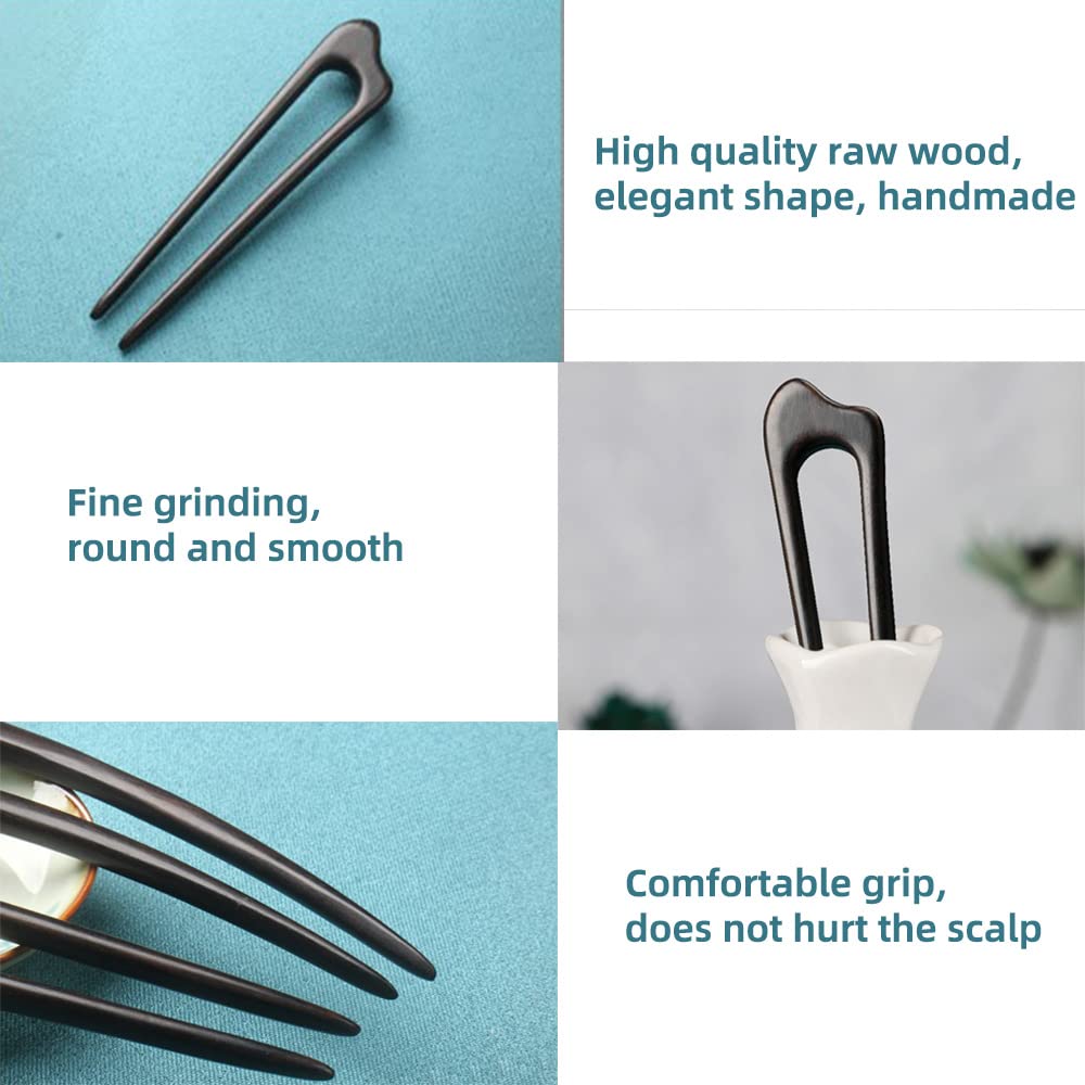 Tenedor de madera para el cabello, horquilla de ébano de 5.8 pulgadas para cabello largo, palillo francés hecho a mano, pinza para el cabello en