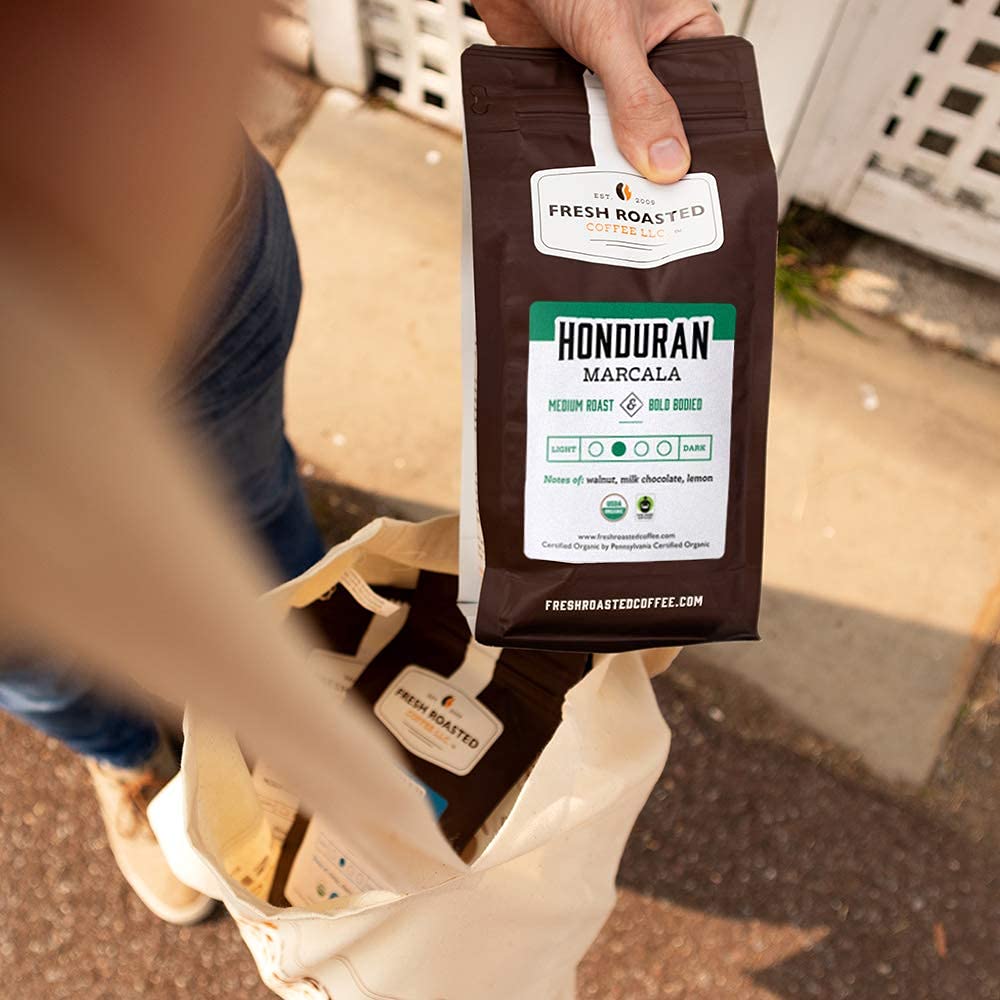 Fresh Roasted Coffee, Marcala hondureña orgánica, 12 onzas, tostado medio, Kosher, grano entero