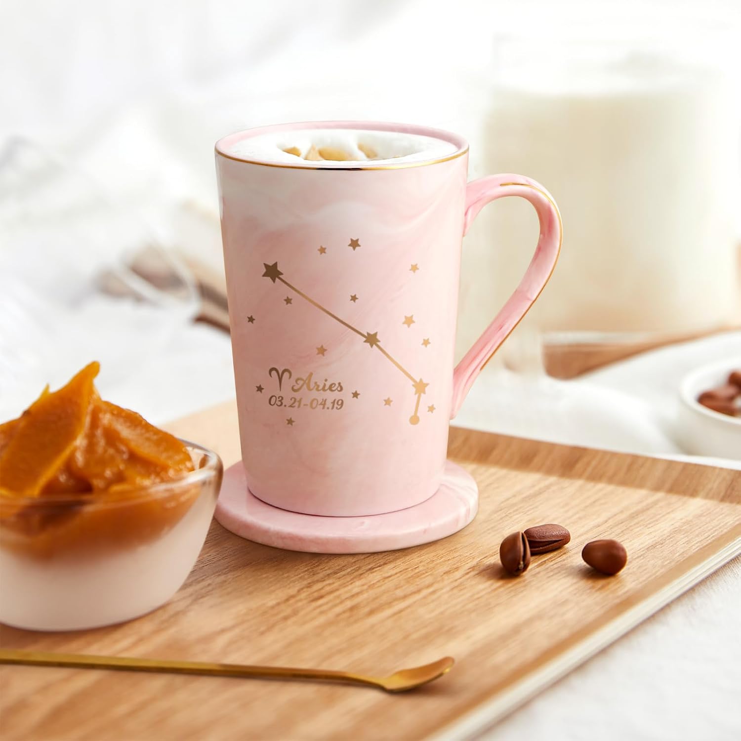 YHRJWN Regalos de Aries para mujeres, regalos de constelación Aries, tazas de café con signo del zodiaco Aries para 12 amantes de las constelaciones