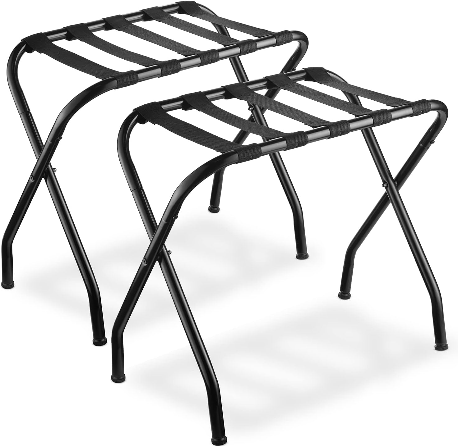 Bartnelli Paquete de 2 portaequipajes plegables de metal con correas de nailon negras duraderas, para dormitorio, habitación de invitados u hotel