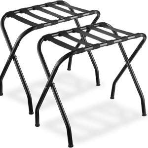 Bartnelli Paquete de 2 portaequipajes plegables de metal con correas de nailon negras duraderas, para dormitorio, habitación de invitados u hotel Bartnelli Paquete de 2 portaequipajes plegables de metal con correas de nailon negras duraderas, para dormitorio, habitación de invitados u hotel