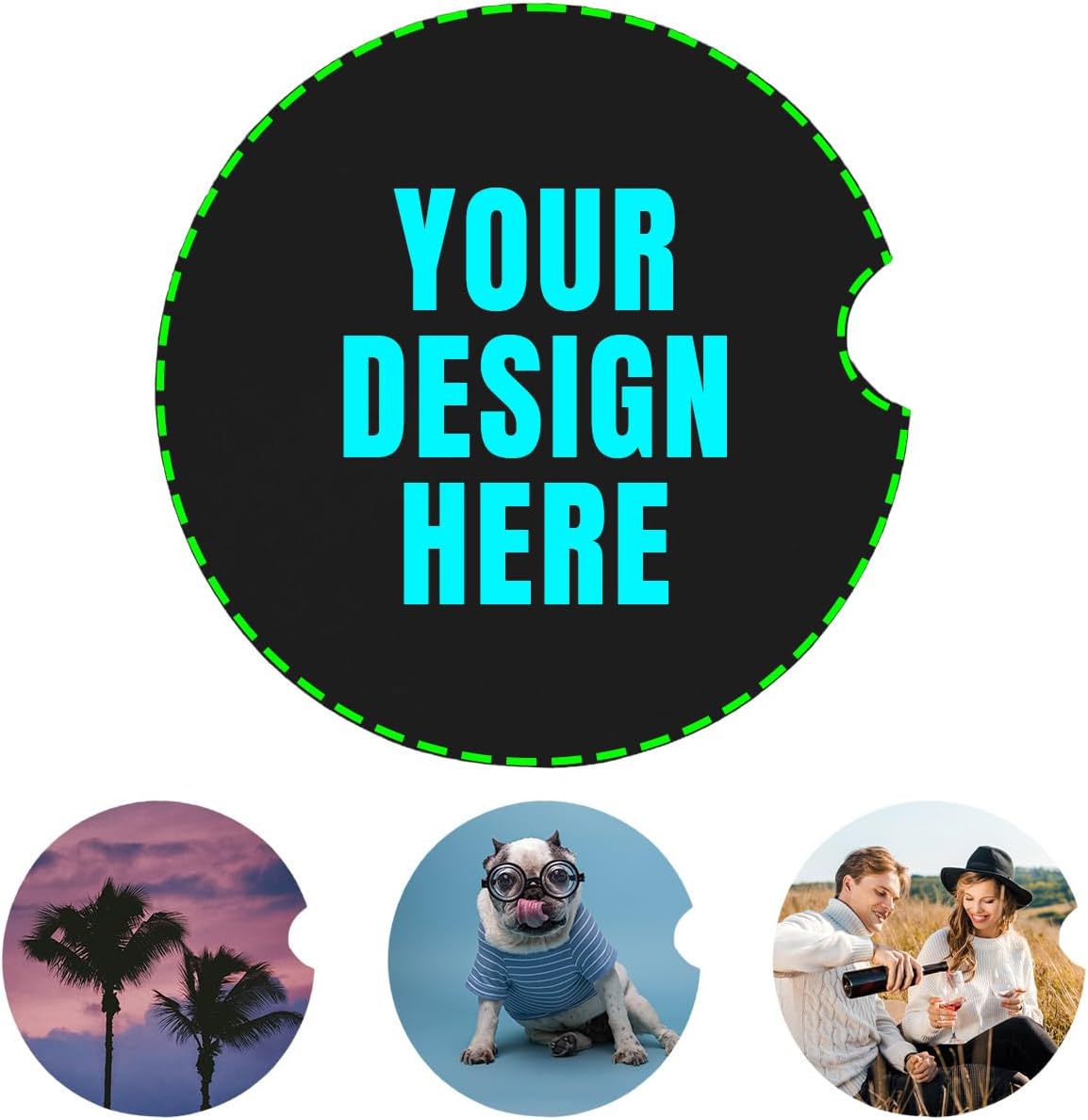 2 posavasos personalizados para automóvil, con foto personalizada, texto con imagen, accesorios para vehículos, posavasos de goma con muesca para