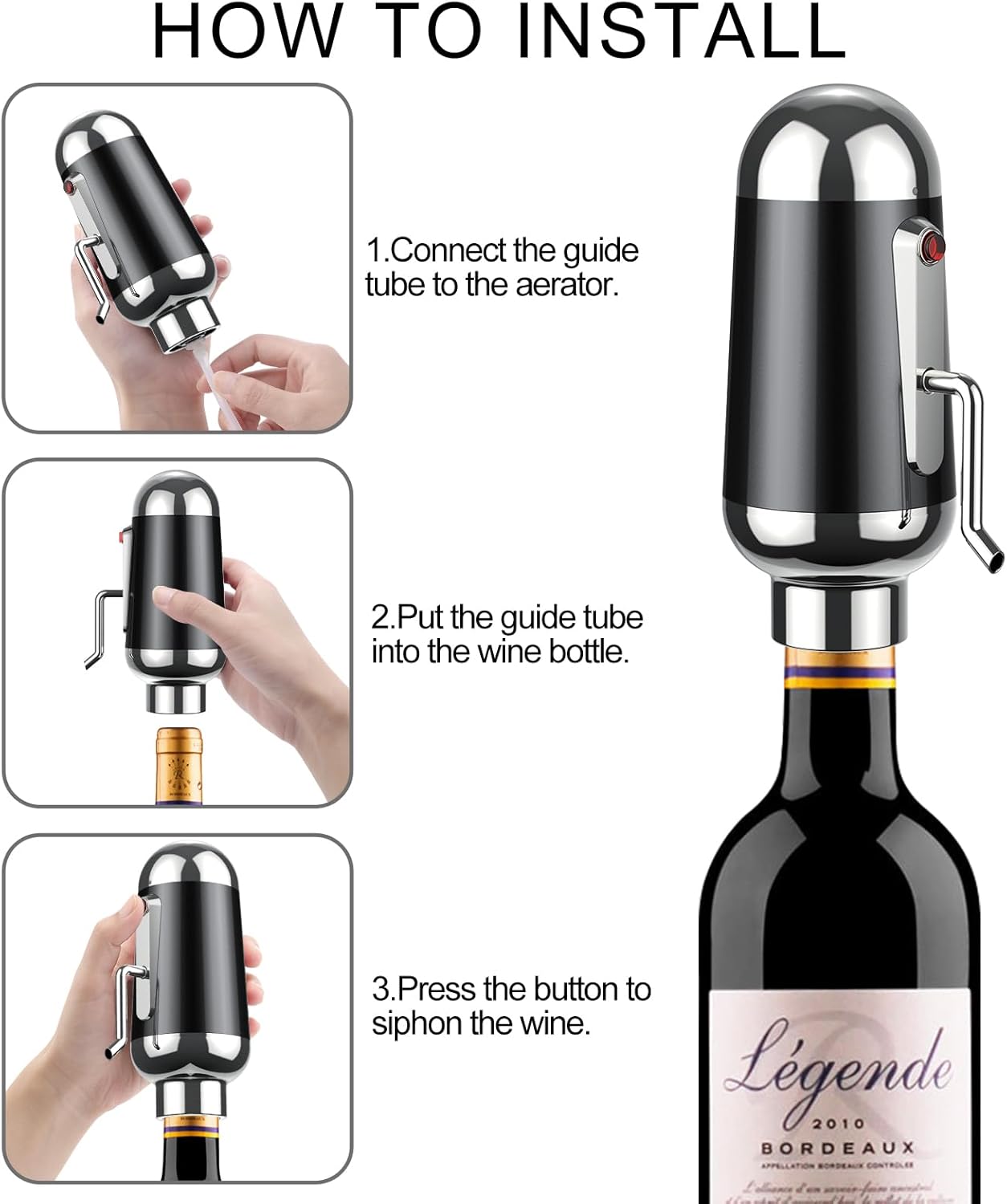 ADWSET – Aireador de vino, decantador eléctrico de vino mejorado, aireador de aire de vino, dispensador de vino con boquilla para entusiastas