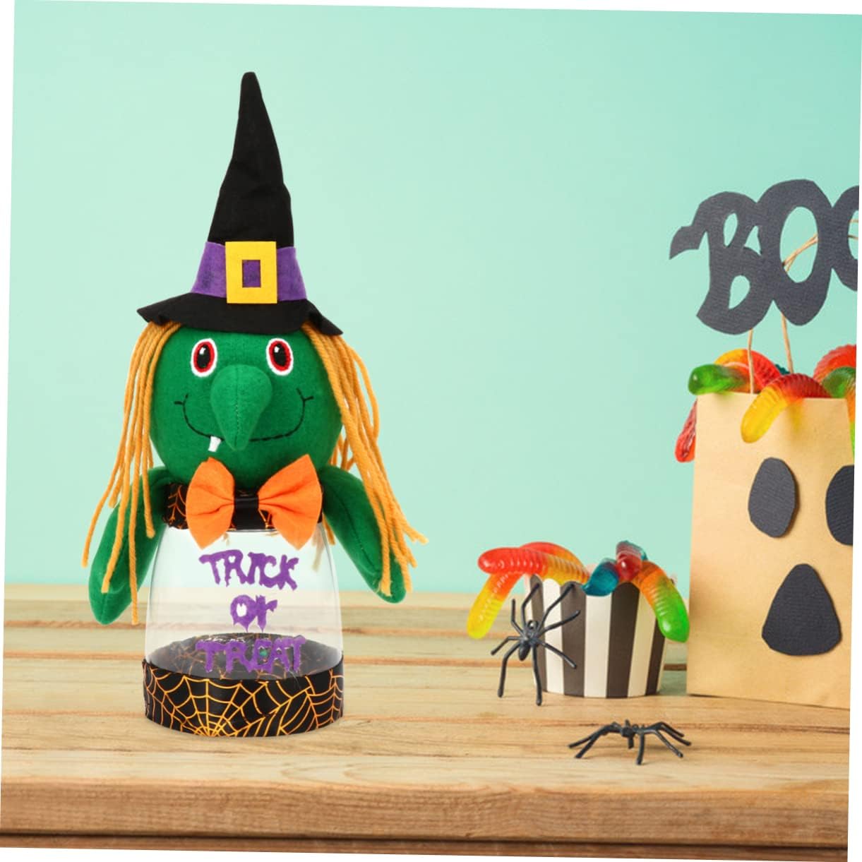 UPKOCH Tarro de caramelo de Halloween transparente para tartas, contenedor de galletas, decoración de mostrador, soporte de plástico para fiestas,