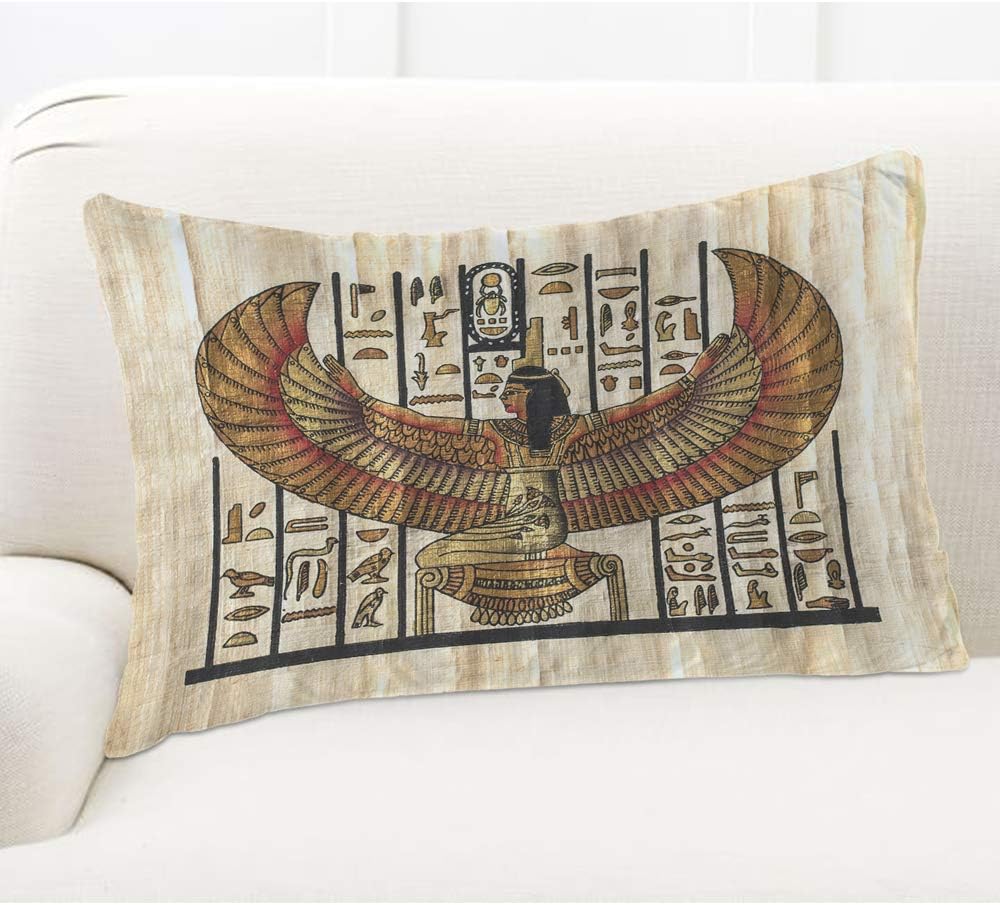EKOBLA Funda de almohada marrón, Egipto, alas egipcias antiguas, tribal, antiguo, pintura antigua, decoración de historia, funda de almohada lumbar