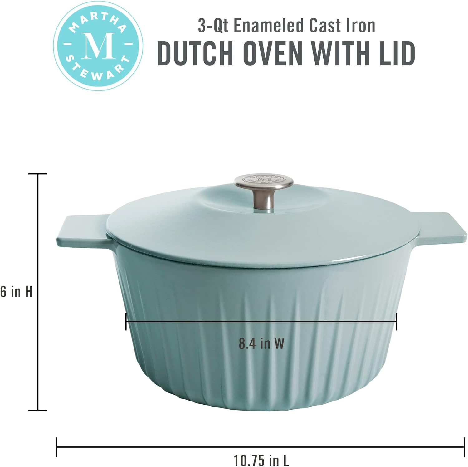Martha Stewart Eastholm – Horno holandés de hierro fundido esmaltado de 3 cuartos de galón, color azul Martha