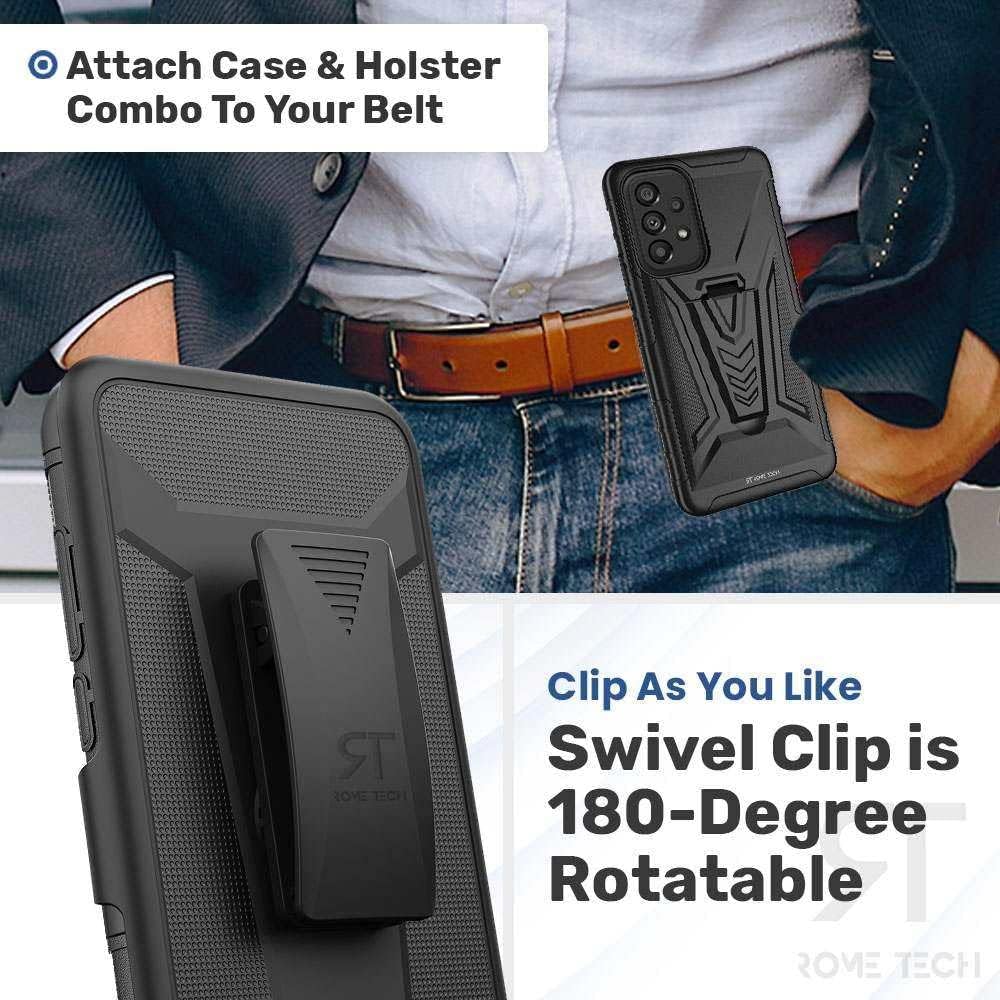 Rome Tech Funda con clip para cinturón para Samsung Galaxy A23  Galaxy A23 5G de doble capa a prueba de golpes con soporte – Funda resistente para