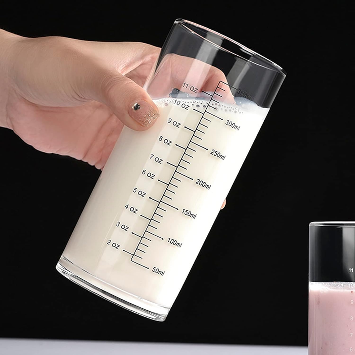 Vaso de vidrio graduado, vaso medidor de vidrio de borosilicato alto para ancianos, principiantes, pérdida de peso, vidrio transparente recto con