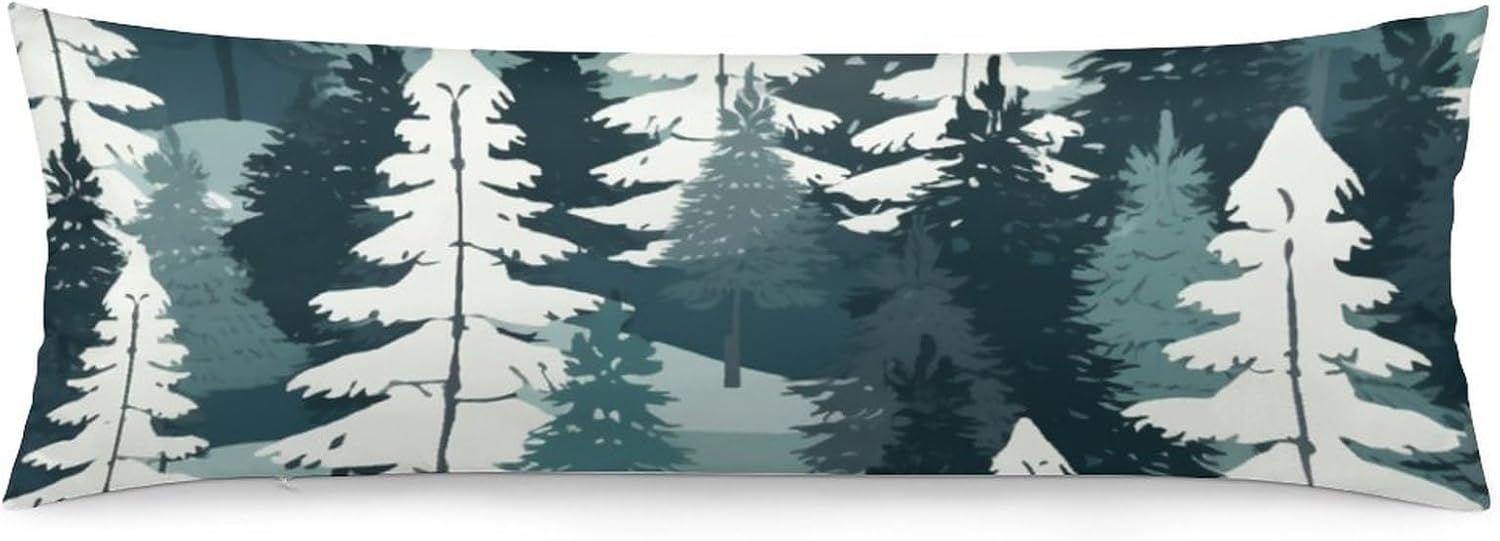 Funda de almohada corporal con diseño de bosque nevado de invierno, pinos, escena, respaldo largo, funda protectora de almohada para feliz año