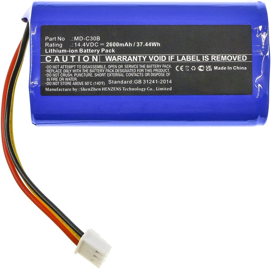 Synergy Digital Batería de aspiradora, compatible con Blaupunkt D071-INR-CH-4S1P aspiradora (iones de litio, 14.4 V, 2600 mAh) ultra alta capacidad,