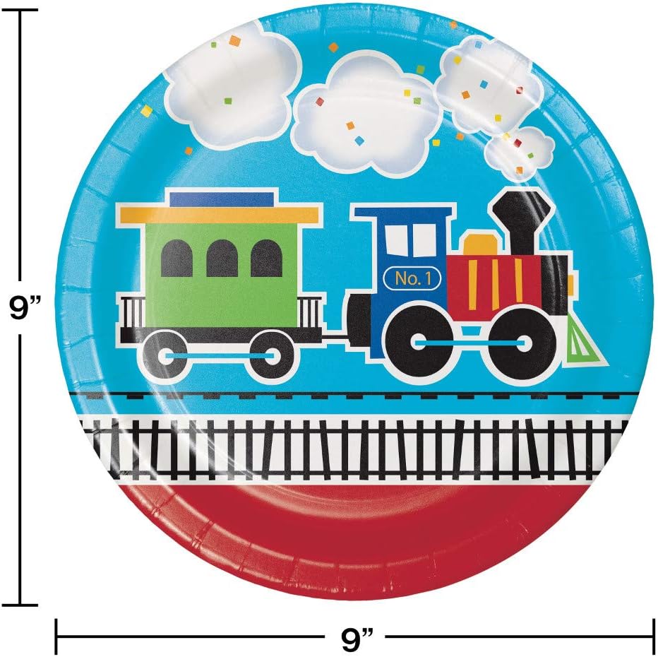 Creative Converting All Aboard Train – Kit de suministros para fiesta de cumpleaños, sirve para 8 personas