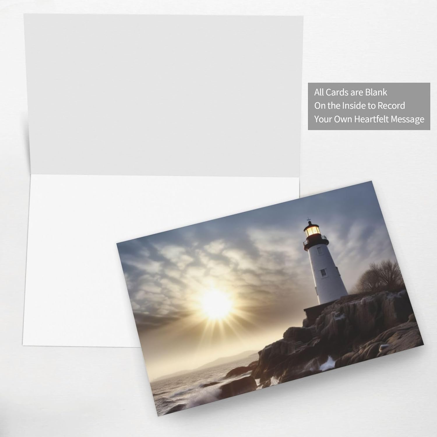 Lighthouse Rocks – Tarjetas de cumpleaños junto al mar con sobres, esta tarjeta de felicitación en blanco utiliza un paquete de sobre de botón de