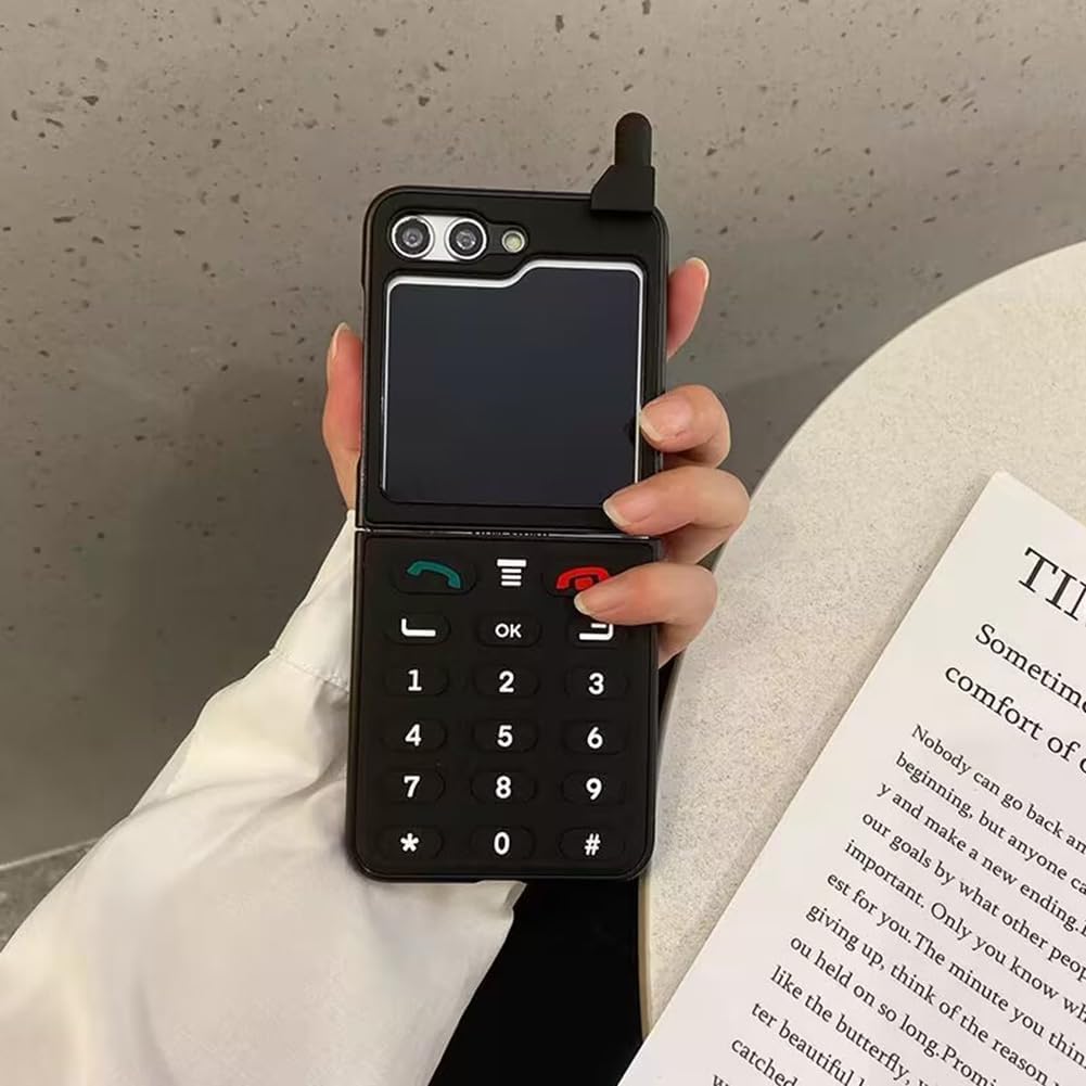 Funda para Galaxy Z Flip 5 para niñas con diseño 3D de policarbonato duro, diseño retro divertido para Samsung Z Flip 5, estilo de teléfono negro,
