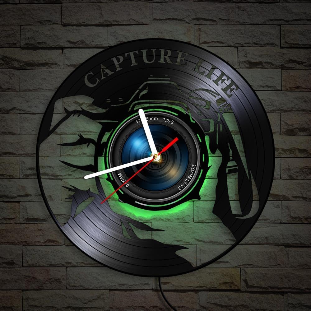 Reloj de pared analógico de 12 pulgadas con luz LED, moderno reloj de fotógrafo silencioso sin tictac para estudio en casa, regalo para amantes de