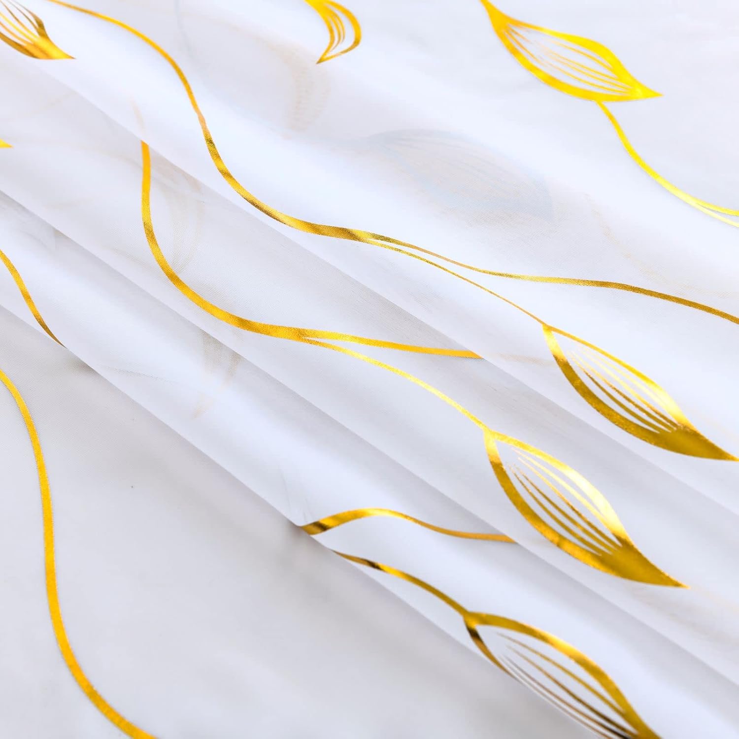 youleyar Cortinas transparentes de gasa con estampado de lámina dorada, cortinas de mimbre con ojales en la parte superior, paneles de tratamiento