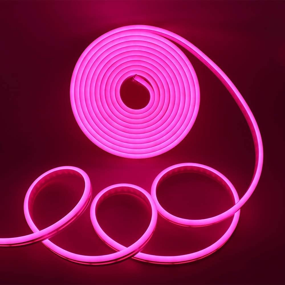 XUNATA Tira de luces LED rosadas, tira de luces LED de neón flexible para exteriores, DC 12V 3.28 pies1M 2835 120LEDsM, barra de luz de silicona