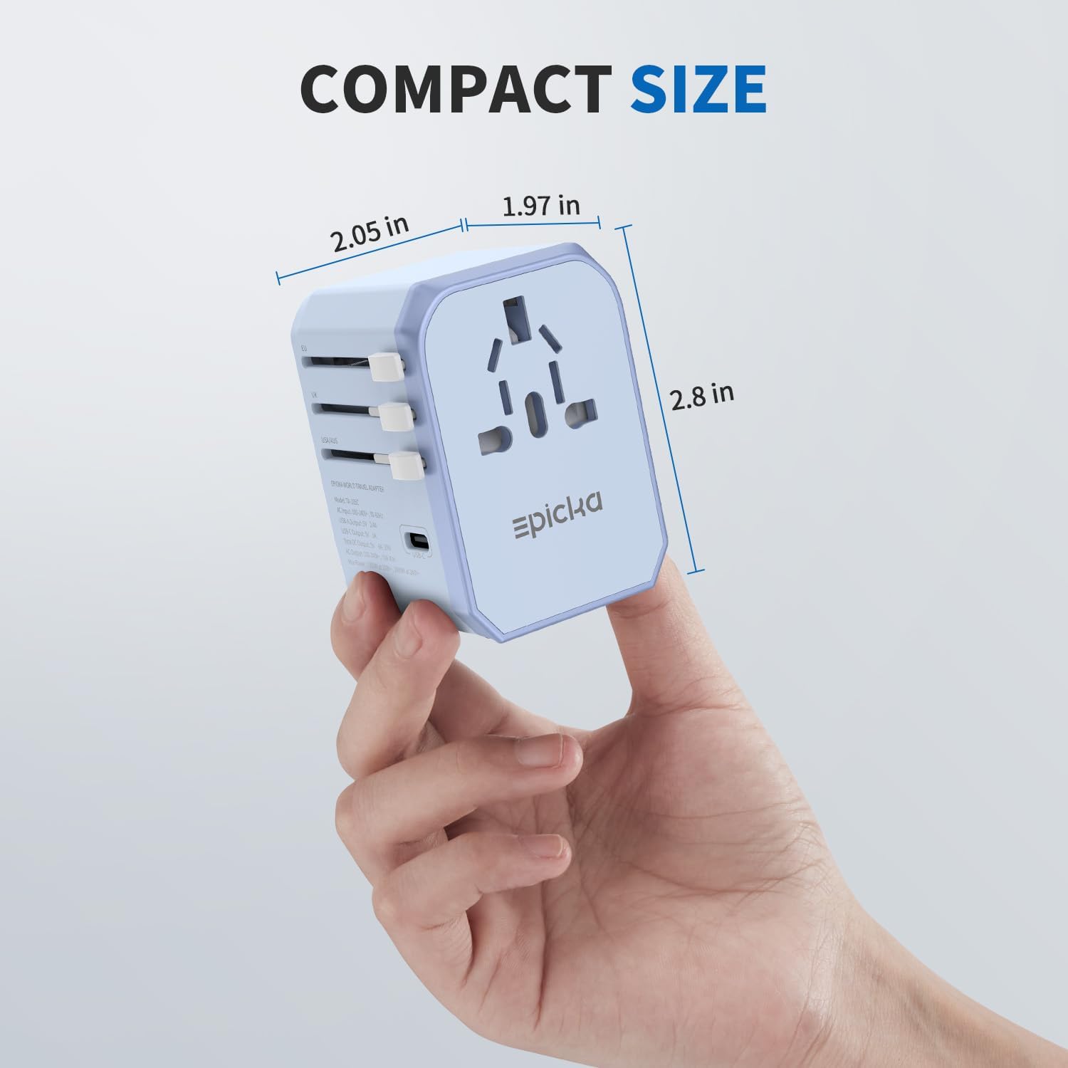 EPICKA Adaptador de viaje universal, adaptador de enchufe de alimentación internacional con 3 puertos USB-C y 2 puertos USB-A, cargador de pared
