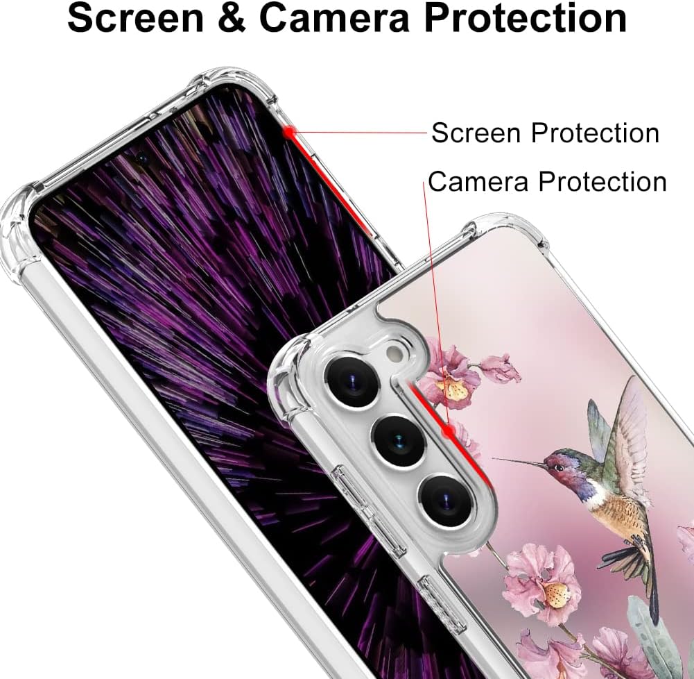 OOK Funda transparente compatible con Samsung Galaxy S23 Plus 5G, diseño de colibrí rosa, flexible, TPU a prueba de golpes, antiarañazos, funda