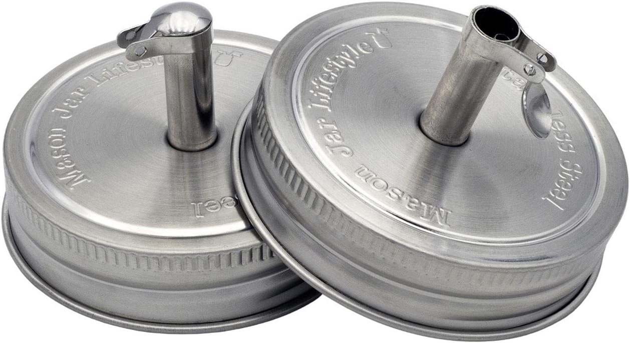 Mason Jar Lifestyle Paquete de 2 tapas de acero inoxidable de boca regular para verter aceite