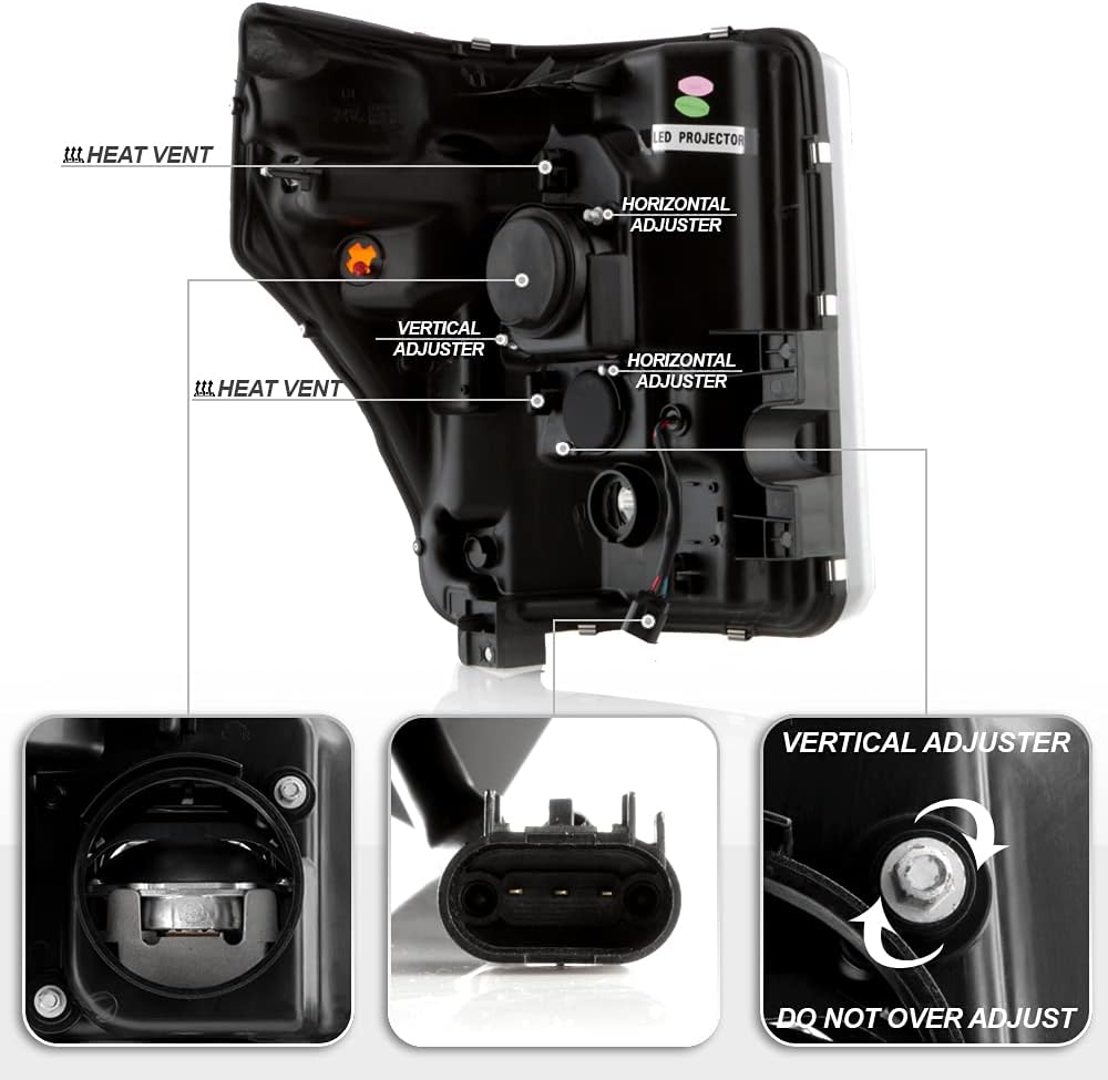 ACANII – Para Ford F250 F350 SuperDuty 2011-2016 Tubo LED negro con proyector LED integrado Faros delanteros izquierdo+derecho