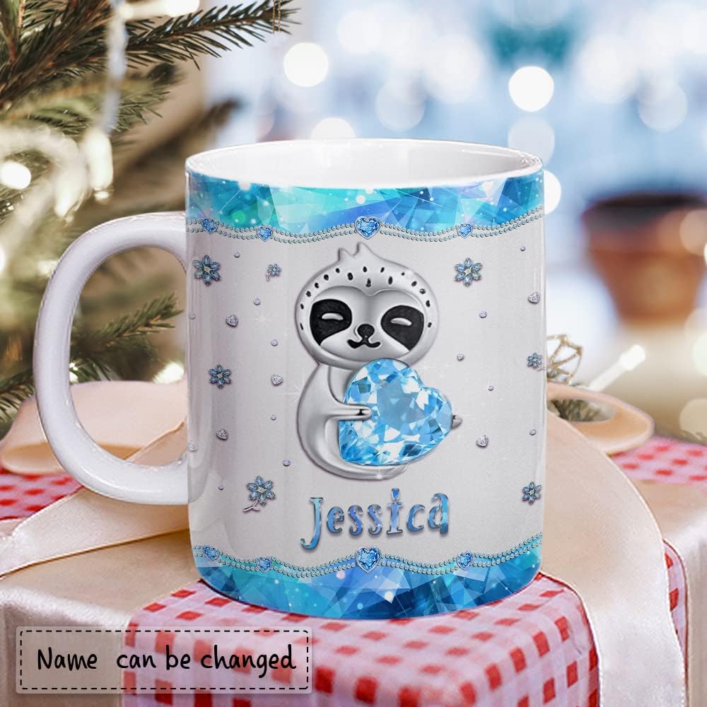 SANDJEST Taza de café personalizada de perezoso, taza de cerámica de 11 onzas y 15 onzas, estilo de joyería, con texto en inglés Just A Girl Loves