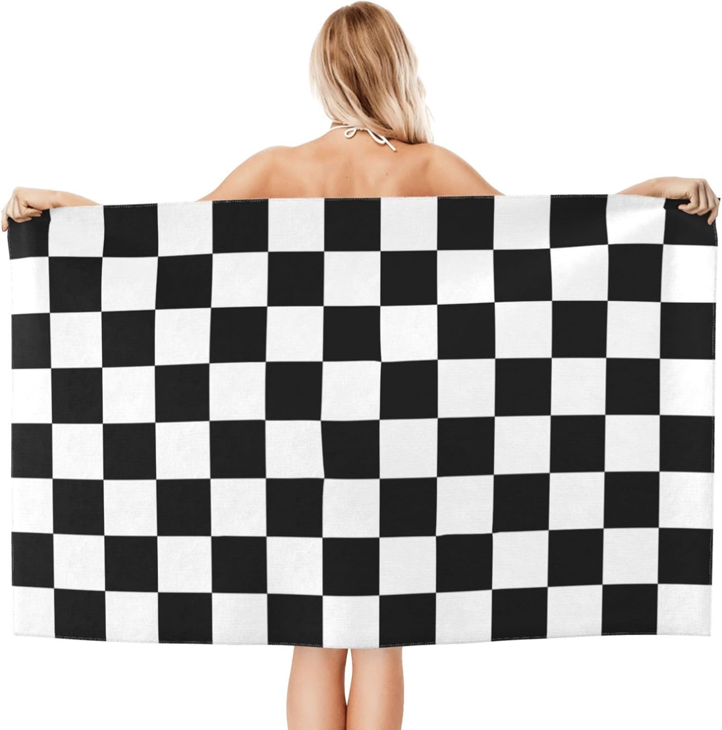 Toalla de playa a cuadros en blanco y negro, grande, suave, absorbente, de secado rápido, toallas de baño de gran tamaño para baño, mujeres,