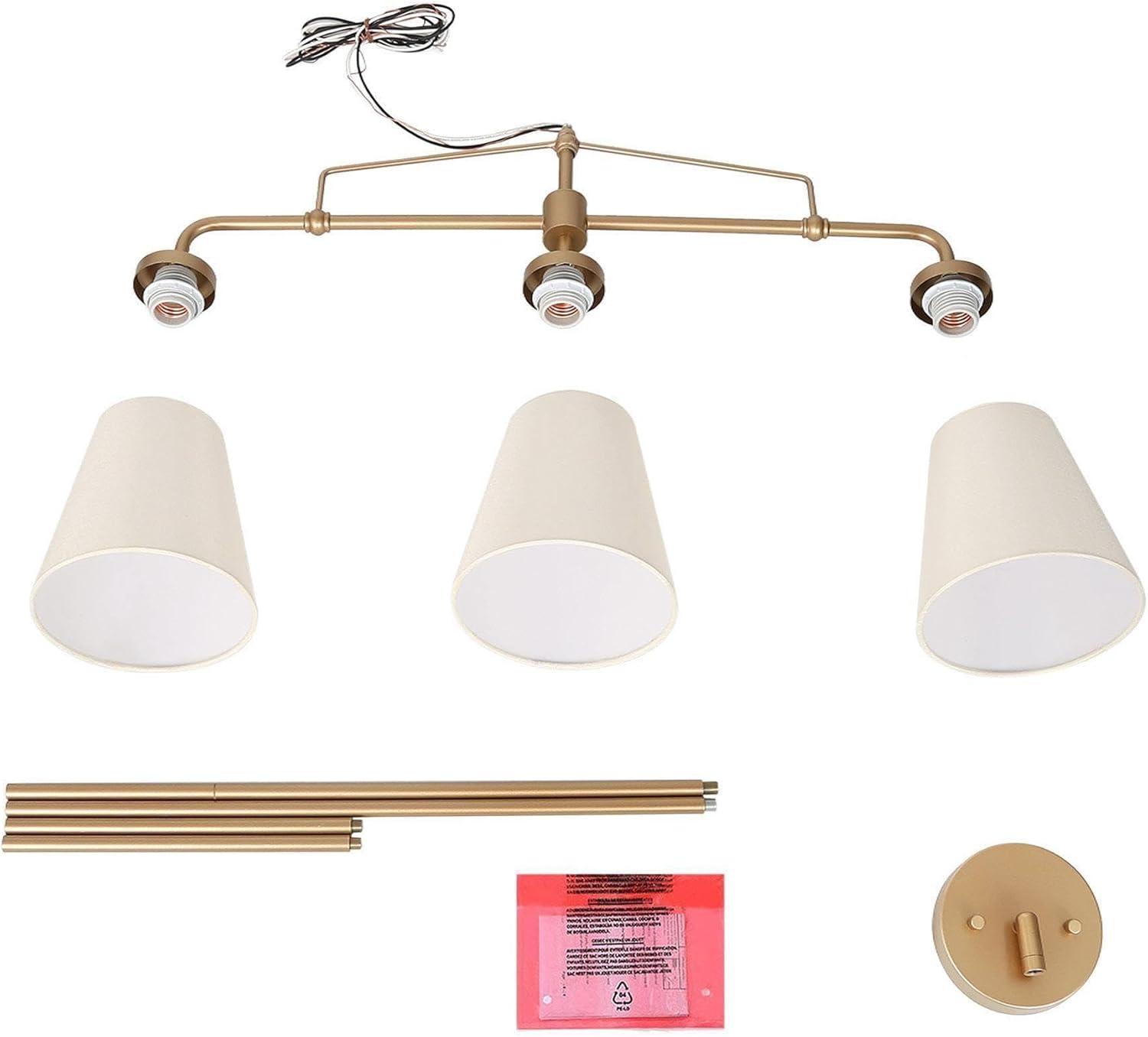classy leaves Candelabros dorados, lámpara lineal dorada con pantalla de tela blanca, moderna luz de isla de 3 luces para cocina, comedor, sala de