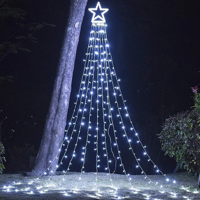Guirnalda de luces de estrella para decoración de Navidad al aire libre, 317 luces LED de 11.5 pies con 8 modos de iluminación de memoria y