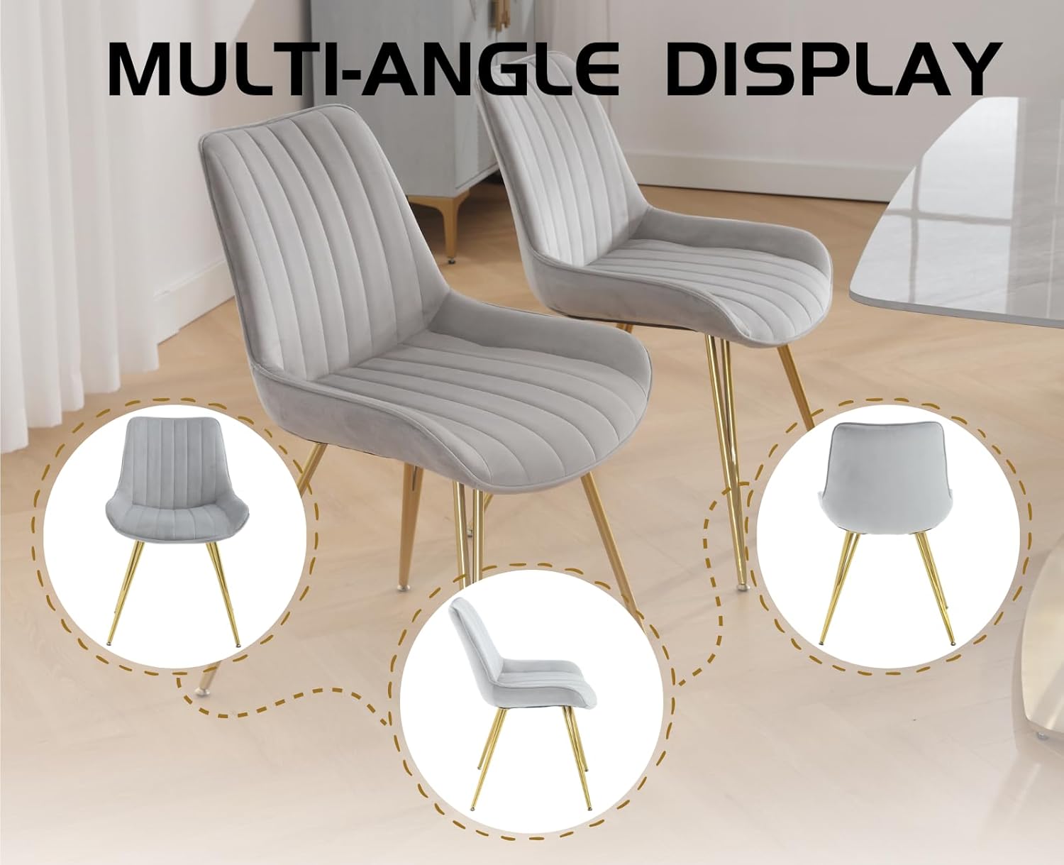 EALSON Juego de 2 sillas de comedor modernas tapizadas de terciopelo con patas de metal dorado, cómodas sillas de cocina acolchadas y sin brazos