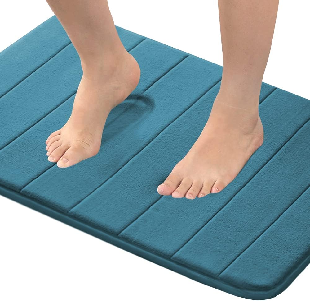 Flamingo P – alfombrillas de baño de espuma viscoelástica antideslizante de lujo, diseño de rayas tipo paquete, Goma, Dark Teal, 20″ x 32″