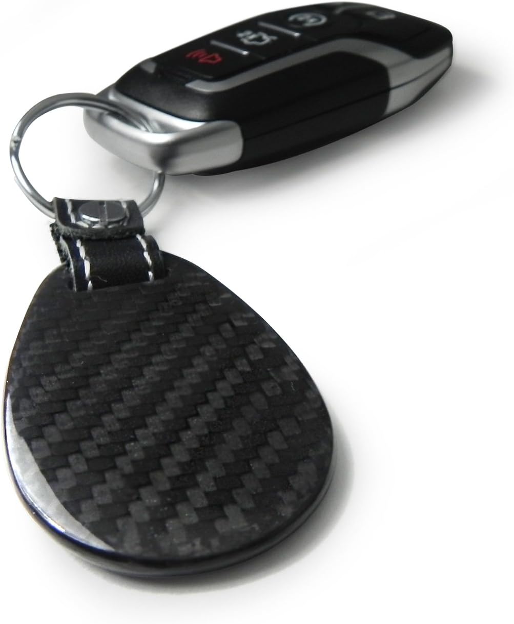 Compatible con marcas de garra Ford F-150 Raptor, fibra de carbono negra real con correa de cuero, llavero grande de lágrima