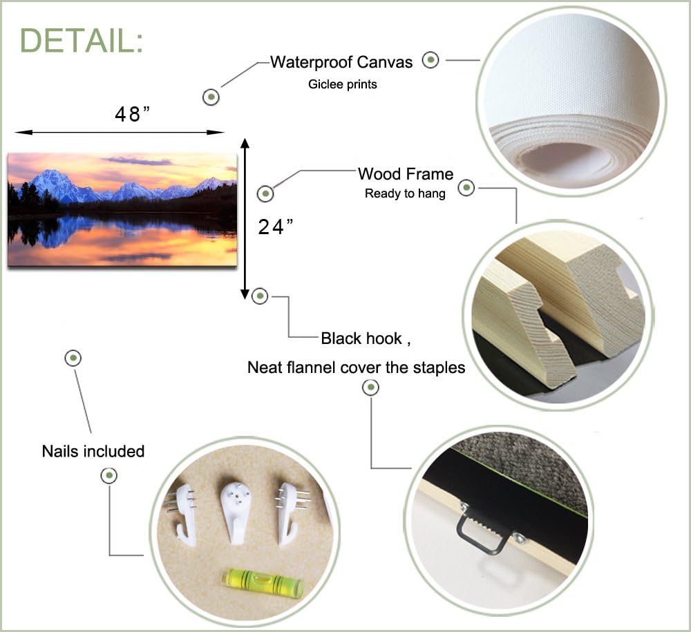 LevvArts Grand Teton – Lienzo decorativo para pared, diseño de paisaje del parque nacional, los tetons reflejados en el río serpiente en Oxbow Bend,