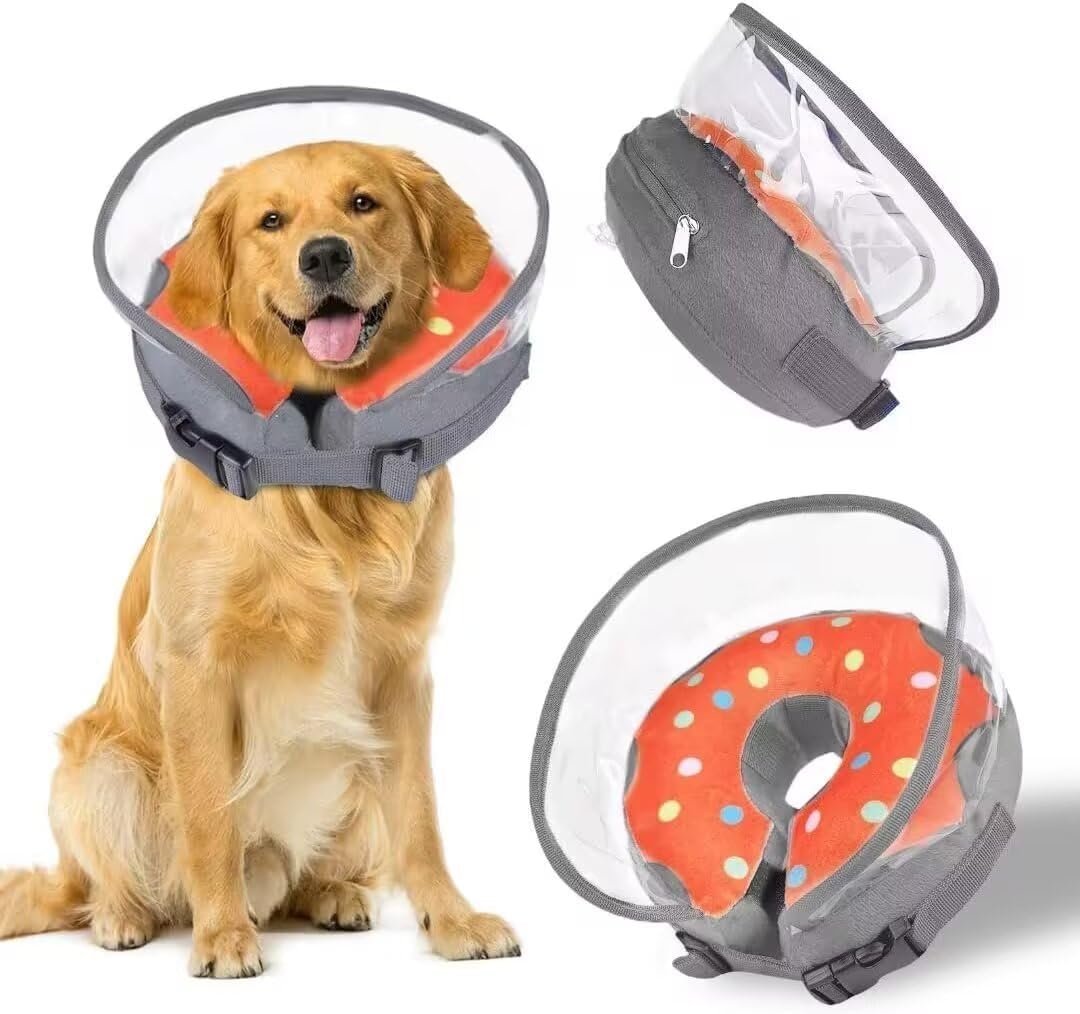 Collar inflable de recuperación ajustable con forma de dona, collar de perro inflable para perros pequeños, medianos y grandes, collar de dona para