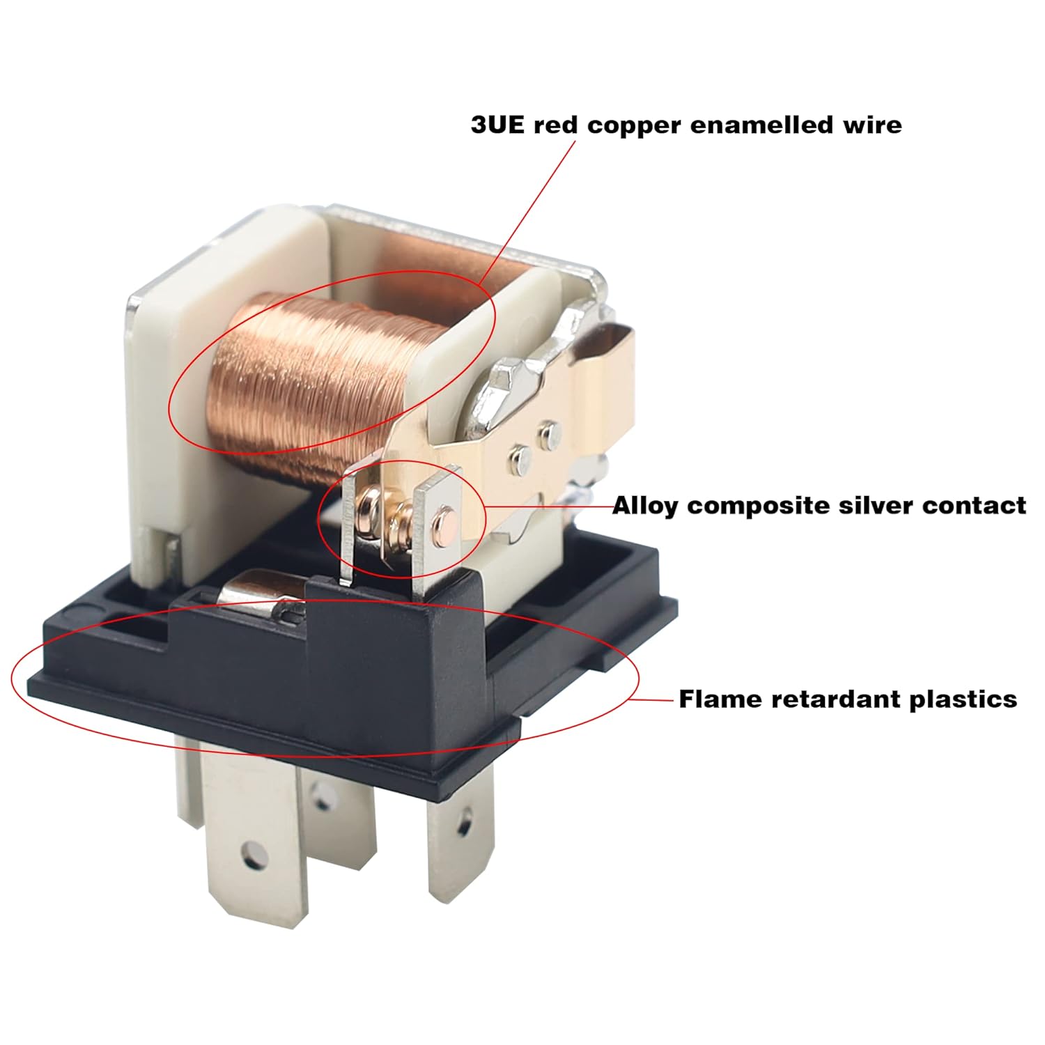 CH SHUODI Paquete de 5 relés ignífugos de 5 pines con arnés de 40 amperios, 14 AWG, 12 V CC, 5 pines, 3040 A, 12 V, con enchufe de relé de