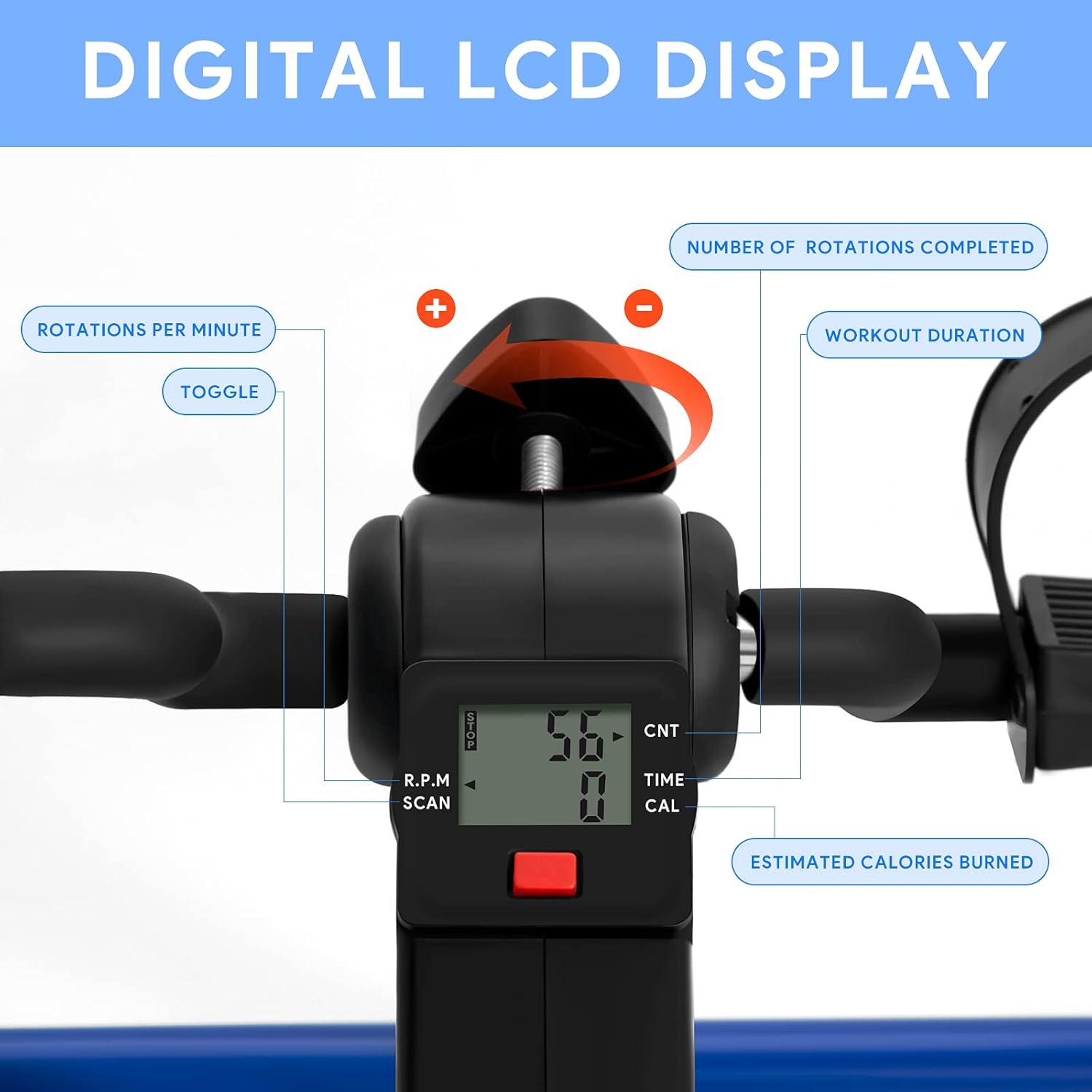 Ejercitador de pedal plegable  Mini bicicleta estática debajo del escritorio, pedal de bicicleta con pantalla LCD para entrenamiento de brazos y