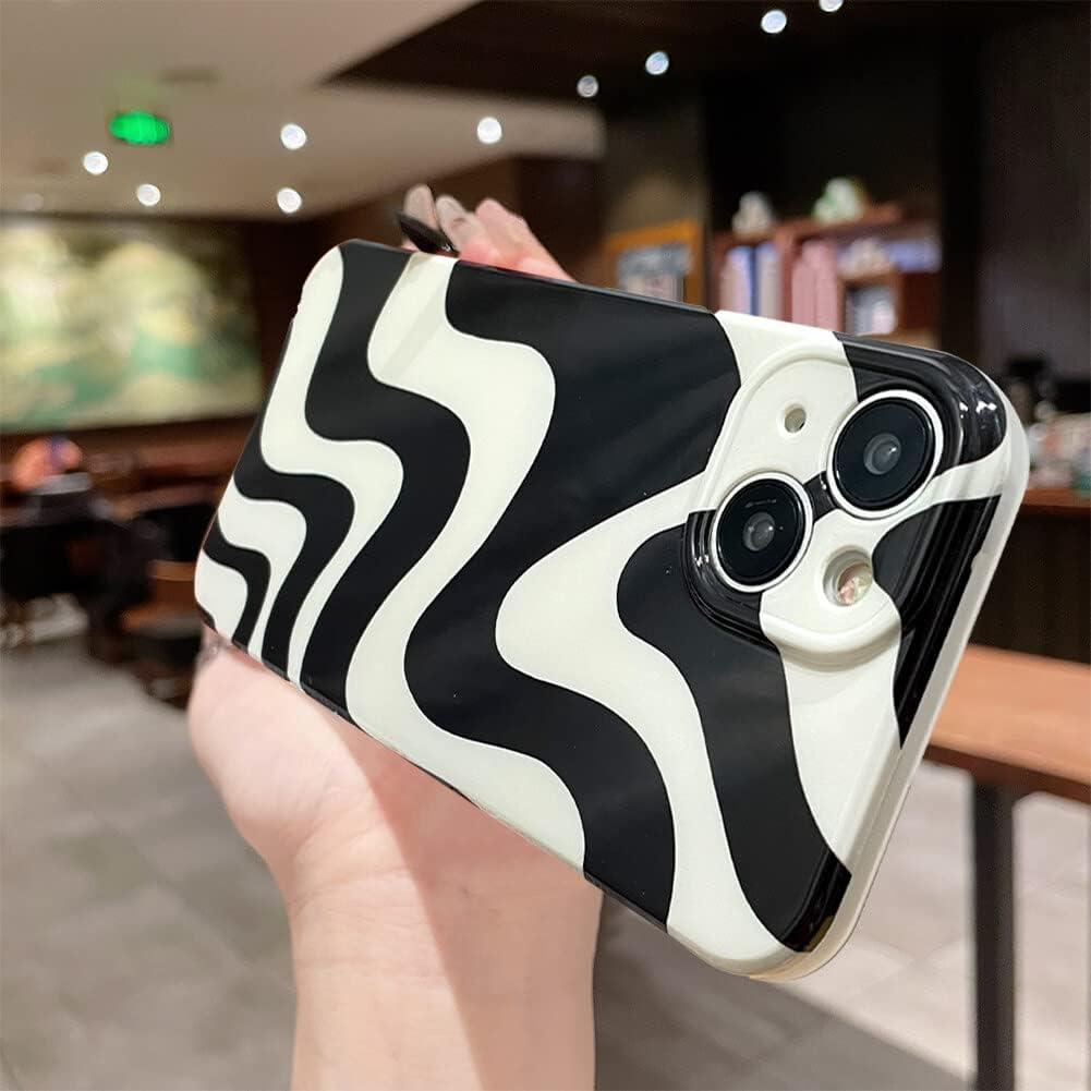 MZELQ Funda para iPhone 12 Pro Max, funda suave con lindo patrón Wave IMD, protección de la cámara, funda de teléfono a prueba de golpes en blanco y