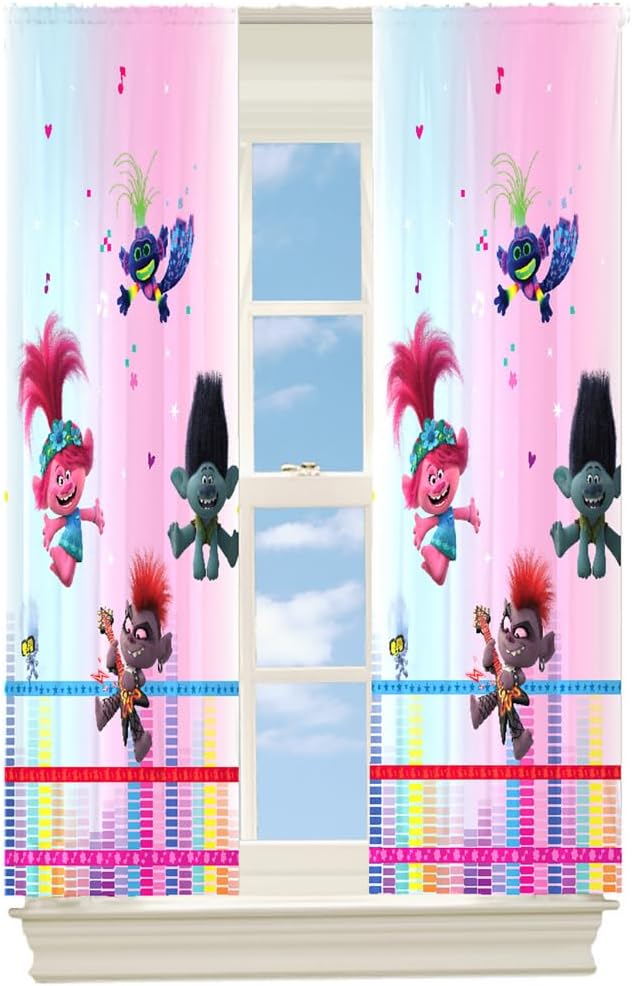 Franco DreamWorks Trolls – Juego de cortinas para ventana, 82 x 63 pulgadas, (producto oficial)
